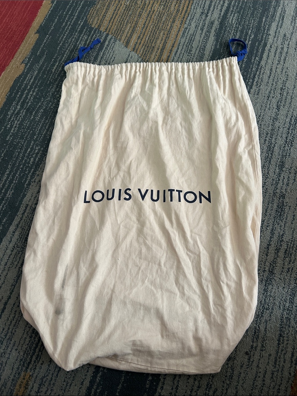 Louis Vuitton Drawstring Dust Bag - Cream with Blue Logo
